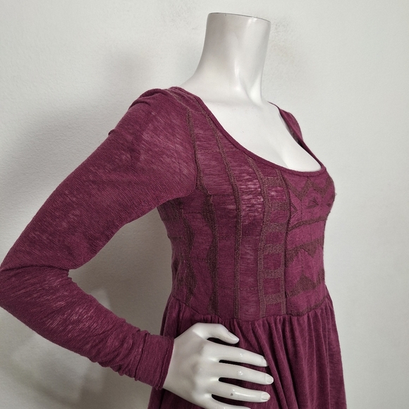 Free People Raspberry Jam Justyna Boho Coquette Long Sleeve Babydoll Top Size S - Picture 11 of 15